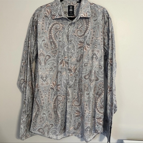 Stacy Adams Men’s Long Sleeve Button Down Floral Paisley 97% Cotton 17-36/37 - Picture 1 of 4